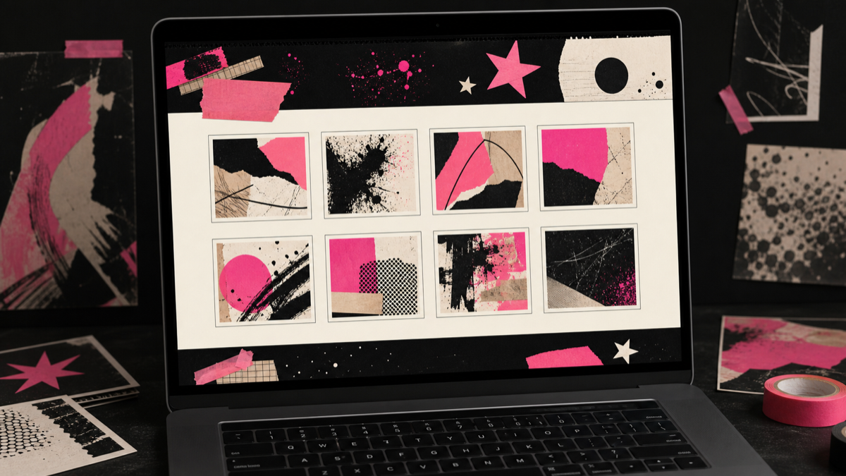 A non-explicit alternative-art gallery displayed as a paper-collage web layout.