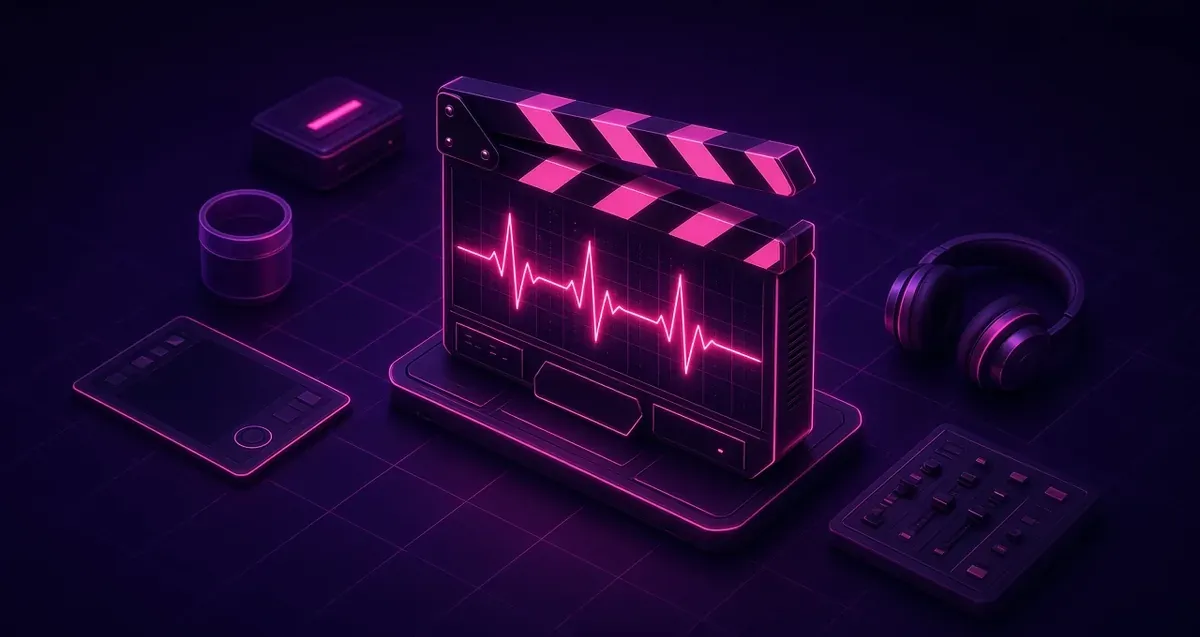 Editorial illustration of narrative clapperboard merged with a life-line heartbeat monitor.