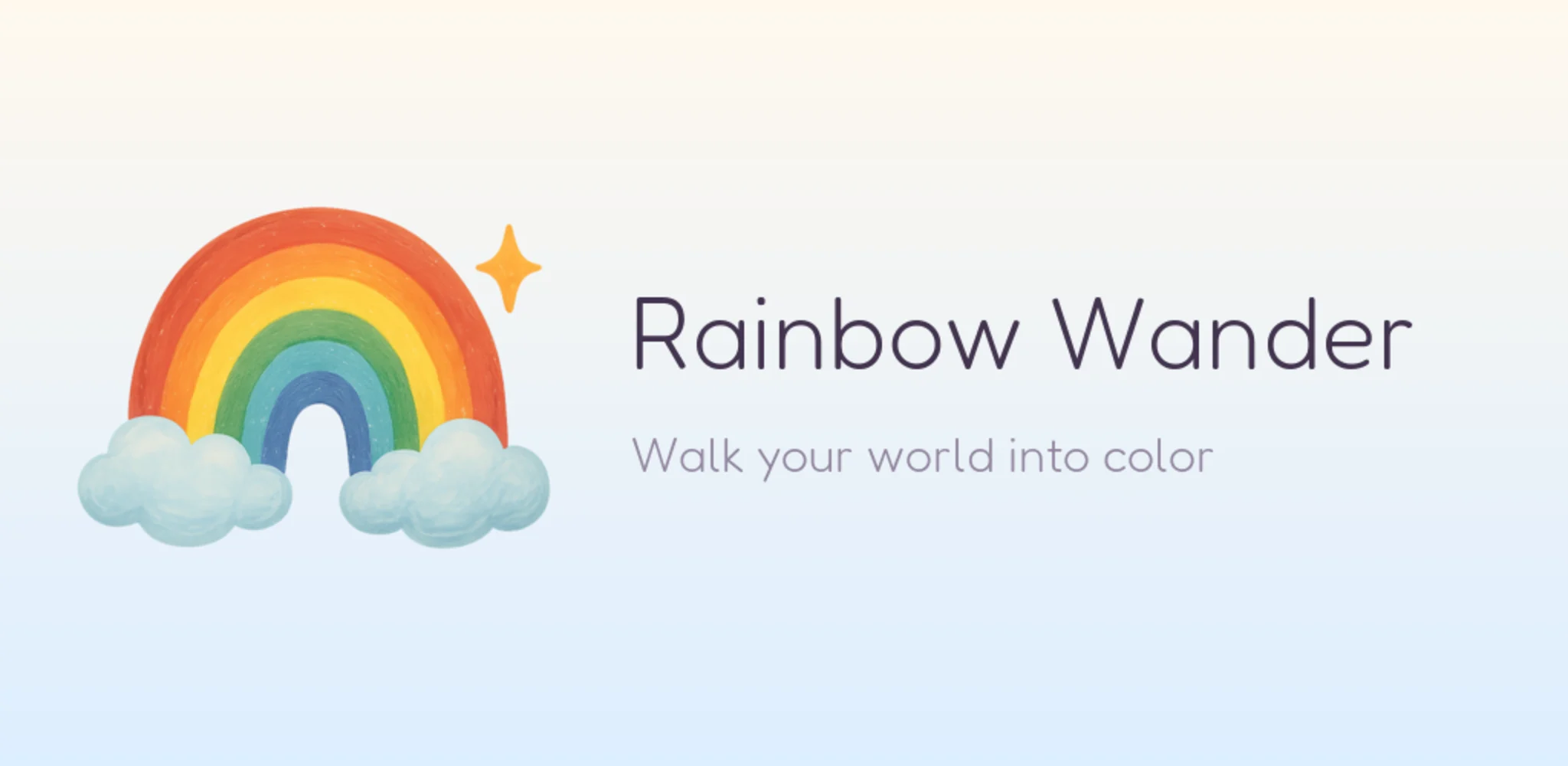 Rainbow Wander feature graphic: rainbow mark and the line Walk your world into color
